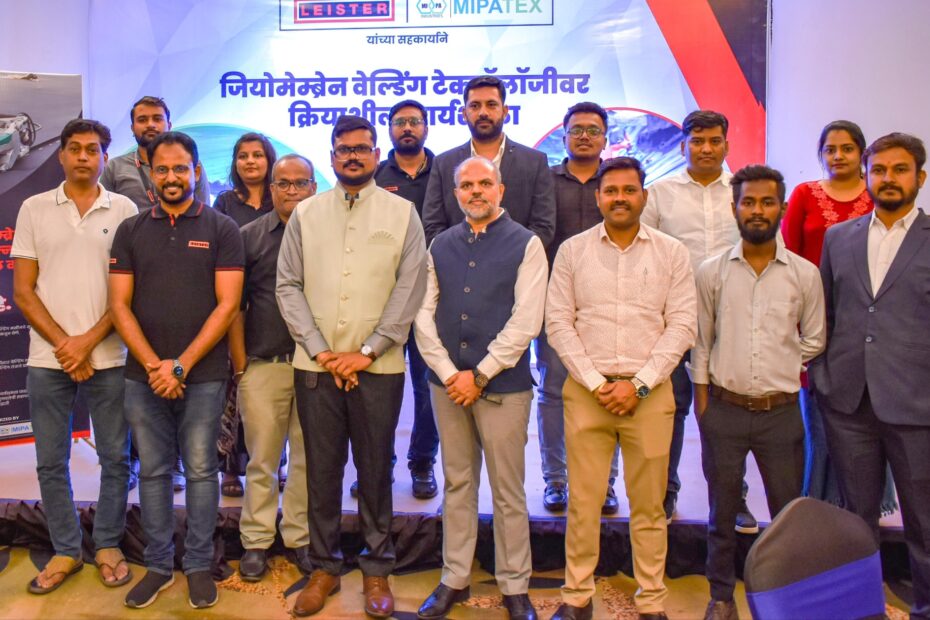 Team members from MIPA Industries and Leister Technologies India at the GeoWeld Connect 2024 HDPE geomembrane welding workshop in Pune.