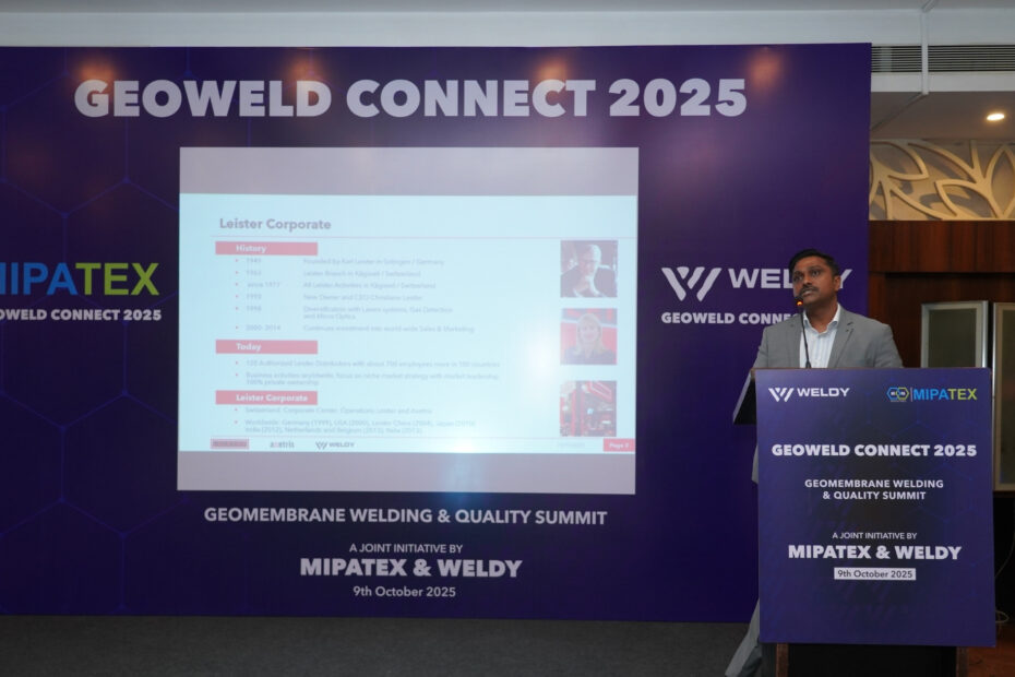 A Weldy representative delivering a technical session at GeoWeld Connect 2025 during the Geomembrane Welding & Quality Summit.