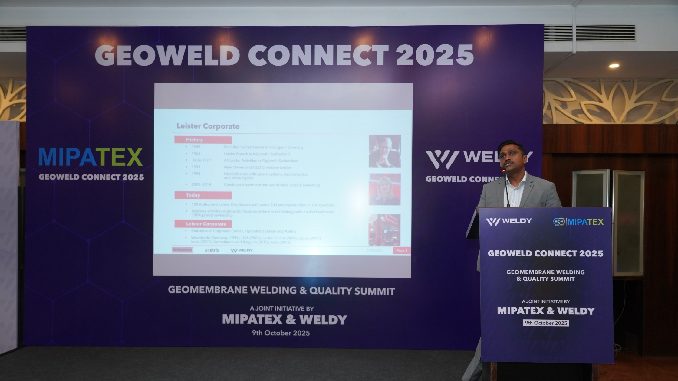 A Weldy representative delivering a technical session at GeoWeld Connect 2025 during the Geomembrane Welding & Quality Summit.