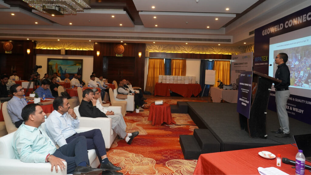 Participants attending a technical session during GeoWeld Connect 2025, the geomembrane welding and quality summit organized by MIPATEX and Weldy in Pune.