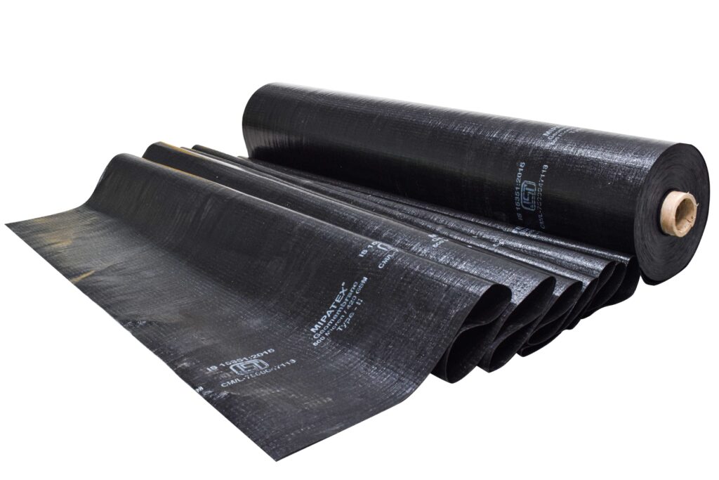 HDPE geomembrane pond liner roll showing durable, BIS-certified polymer sheet for waterproofing applications.