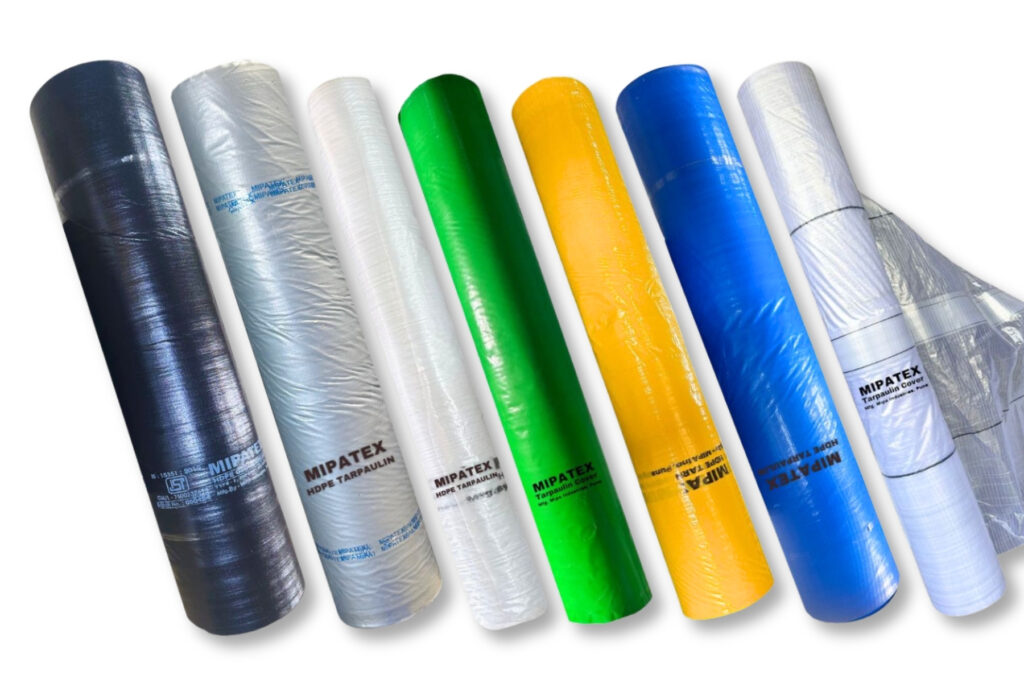 High-strength HDPE laminated fabric rolls by MIPATEX — available in various colors and GSM for diverse industrial and agricultural uses.